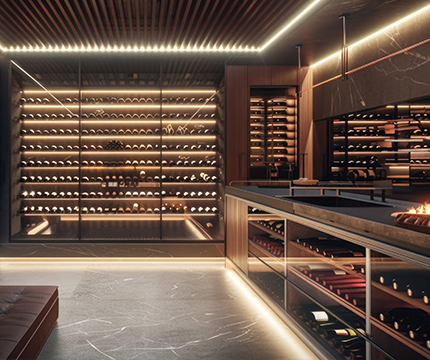 Expert inspecting wine cellar cooling systems to ensure proper humidity and temperature.